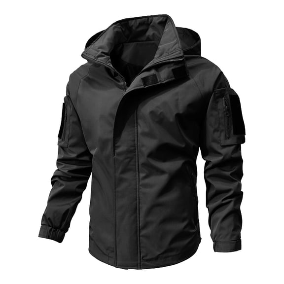WTOBBY Men's Slim Fit Casual Jacket with Hood - Fast-Drying Windbreaker for Mountaineering, Outdoor Sportswear, Perfect for Active Lifestyles and Lightweight Protection,Black L