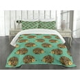 thumbnail image 3 of Ambesonne Hedgehog Quilted Bedspread Set 3 Pcs, Cartoon Style Fun, Queen Size, Sea Green Multicolor, 3 of 5
