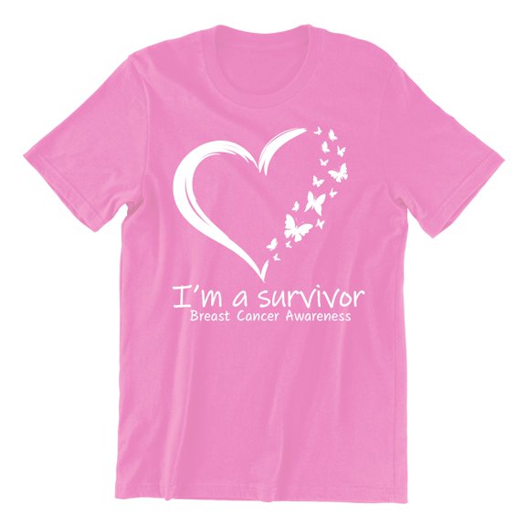 Breast Cancer Survivor Heart Butterflies Unisex Men's T-shirt, L, Azalea Pink