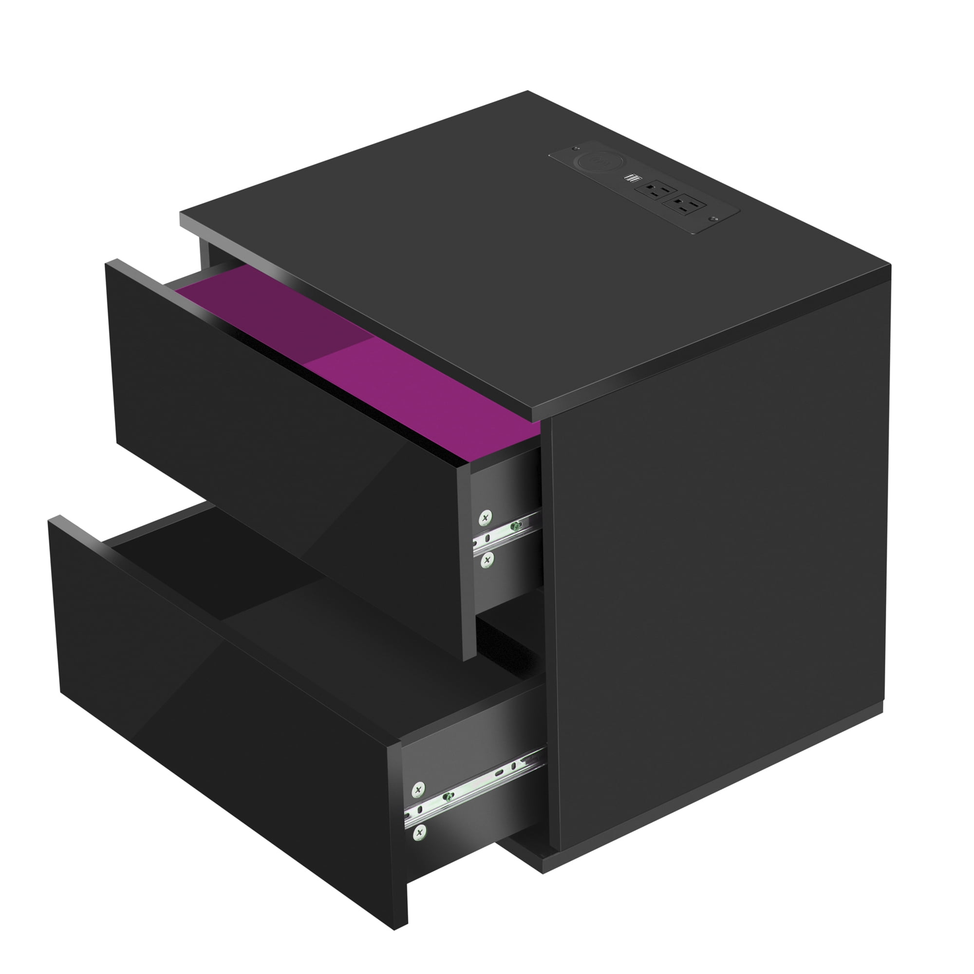 Modern LED Nightstand, Nightstand with 2 Drawers,USB Charging Ports