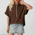 thumbnail image 4 of Brown Sweatshirt for Women Oversized Half Zip Hoodies Short Sleeve Casual Sweatshirts Pullover Tops with Pockets, 4 of 4