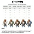 thumbnail image 2 of SHEWIN Women‘s Denim Jacket Plaid Patchwork Shacket Long Sleeve Button Down Oversized Jean Jacket Coat Green, 2 of 6