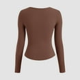 thumbnail image 6 of Htigea 2 Packs Womens Long Sleeve Tshirt Slim V Neck Button Henley Shirts Fall Base Layer Tops Brown L, 6 of 7