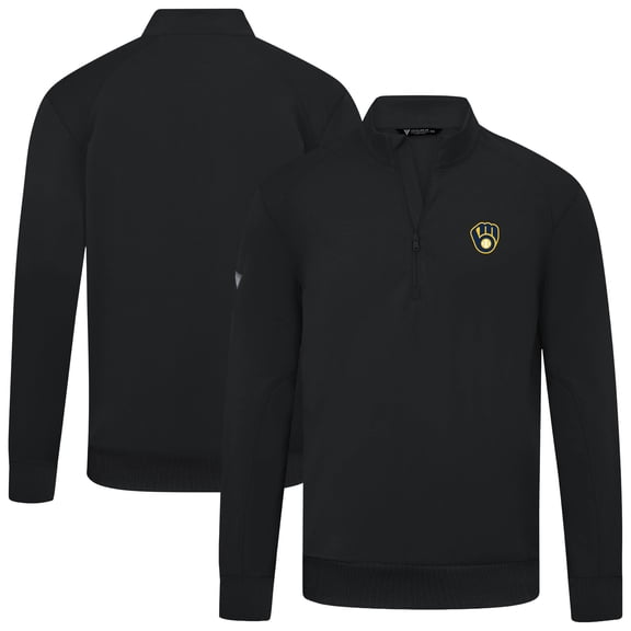 Men's Levelwear  Black Milwaukee Brewers Upright Insignia Tri-Blend Quarter-Zip Pullover