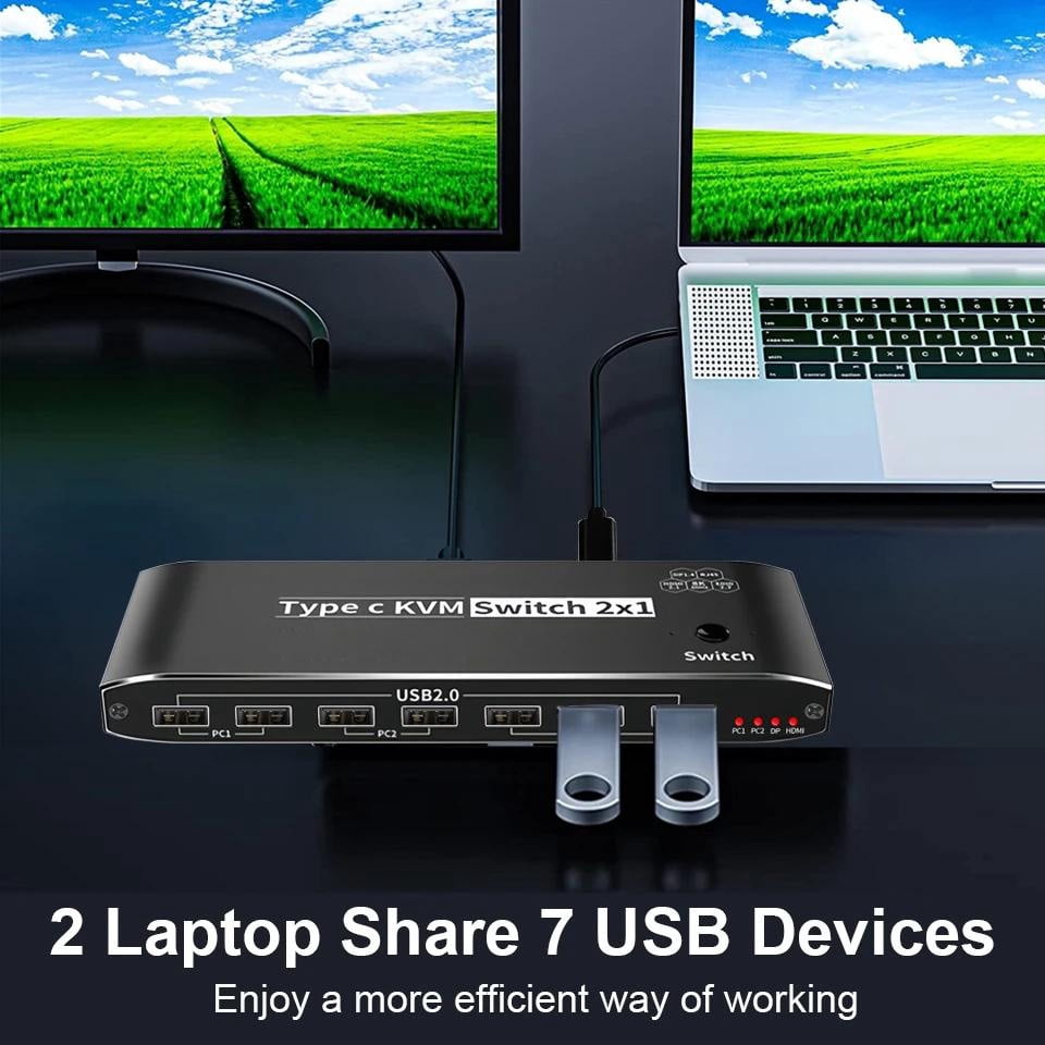 AUBEAMTO 2x1 8K Thunderbolt 4 USB C KVM Switch RJ45 100W PD Charge 4K 144Hz Type C KVM Switch Switcher for 2 Computer 1 Monitor