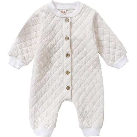

PIKADINGNIS Newborn Baby Boys Girls Fall Winter Clothes Solid Long Sleeve Diamond Lattice Button Bodysuit Warm Quilted Jumpsuit