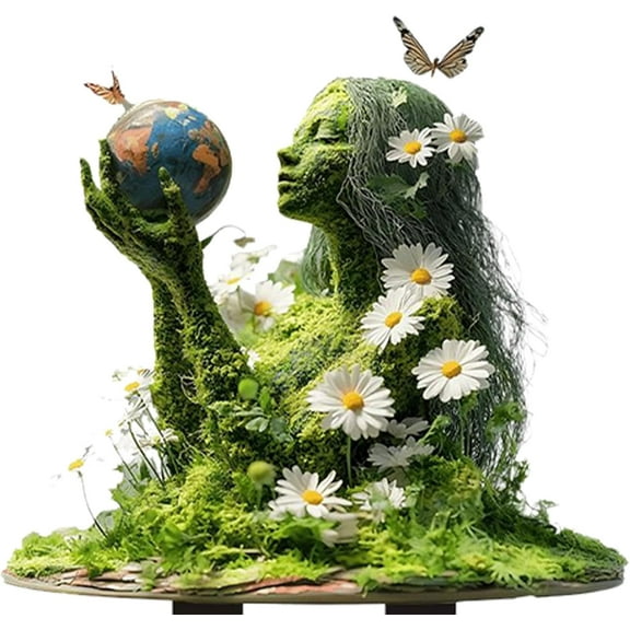 Tree Man Fairy Garden Stakes, 2D Acrylic Tree Man Fairy Earth Goddess Statue Whimsical Garden Stakes Decor, Ground Insert Flower Pot Decoration for Yard Lawn