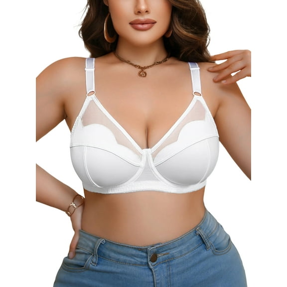 SHARICCA Womens Plus Size Full Coverage Bra Breathable Push Up Underwire Supportive Bra 46D