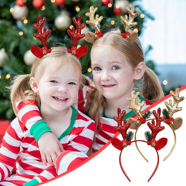 Adorno Navideño para Adultos y Niños, Accesorios para El Cabello, Diadema de Astas Doradas, Tocado, Diadema de Astas con Polvos Sueltos