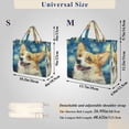 thumbnail image 3 of Corduroy Composite Fabric Tote Bag Magnetic Snap Large Capacity Crossbody Bag Beige Shoulder Strap Cute Corgi under The Stars, 3 of 7