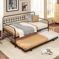 thumbnail image 5 of Costway Twin Daybed with Trundle Curved Backrest & Armrests Heavy-duty Metal Slats Black, 5 of 11