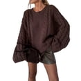 thumbnail image 2 of Cable Knit Oversized Sweaters Womens Cozy Pullover Sweater Fall Winter Clothes Brown S, 2 of 7