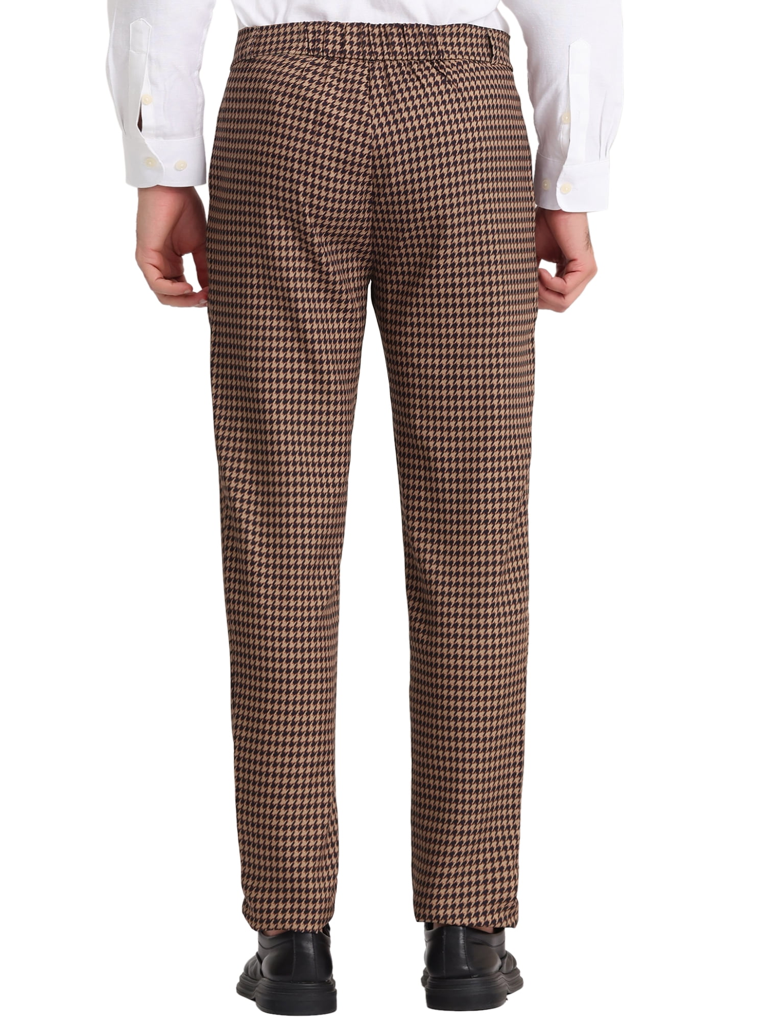 Unique Bargains Men's Geometric Printed Color Block Flat Front Dress Pants 36 Brown