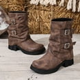 thumbnail image 2 of SACFOF Mid Calf Boots For Women with a Wide Toe Box Motorcycle Biker Riding Boots with Buckles Round Toe Dress Boots with Low Chunky Heel, 2 of 6