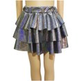 thumbnail image 3 of BFHHYA Metallic Skirt for Girls 3 Layer Ruffle Tiered Mini Skirt Elastic High Waist A Line Flare Skirt Sparkly Party Performance Clothes for Kids, 3 of 6