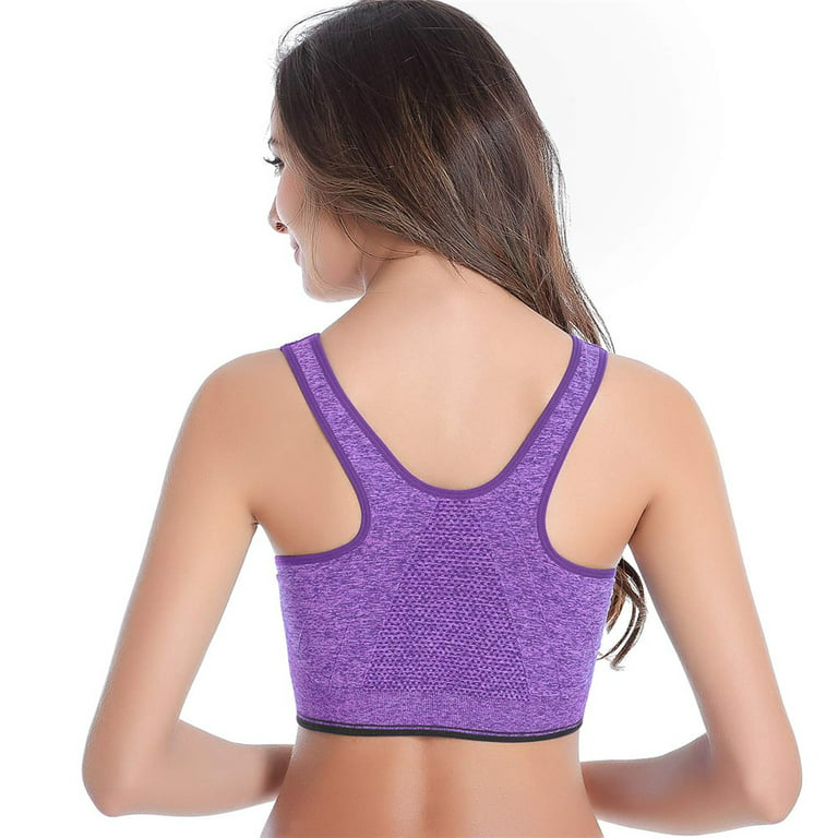 Women's Fitness Sports Bra Post-Surgery Bra Zip Bra Zipper Front Wirefree  Removable Pads Yoga Bra Zip Sports Bra (S 30A 30B 32A 32B, Purple) at   Women's Clothing store