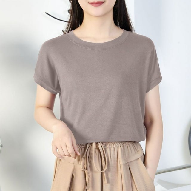 LOVZFMLL T-Shirts d'Été pour Femmes Décontractés Oversize Couleur Unie Col Rond à Capuche Manches Courtes Débardeur
