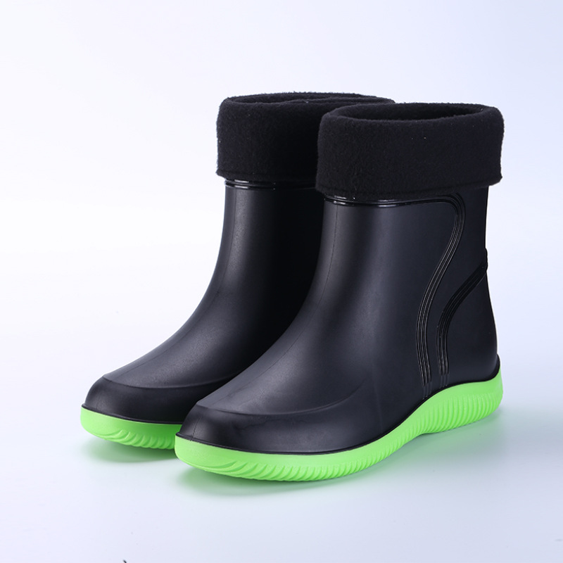 Men's Short Ankle Rain Boots Warm Lightweight Chelsea Rain Boots Rubber Waterproof Booties