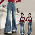 thumbnail image 2 of MIXUE Toddler Girls Pants Fashion Cute Embroidered Elastic Waist Wide Leg Jeans Loose Casual Demin With Pockets Sportwear,Blue,4-5 Years, 2 of 5