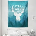 thumbnail image 1 of Adventure Tapestry, Wilderness Themed Stay Wild Quote with Scenic Mountain Backdrop Forest, Wall Hanging for Bedroom Living Room Dorm Decor, 60W X 80L Inches, Baby Blue Dark Blue, by Ambesonne, 1 of 2