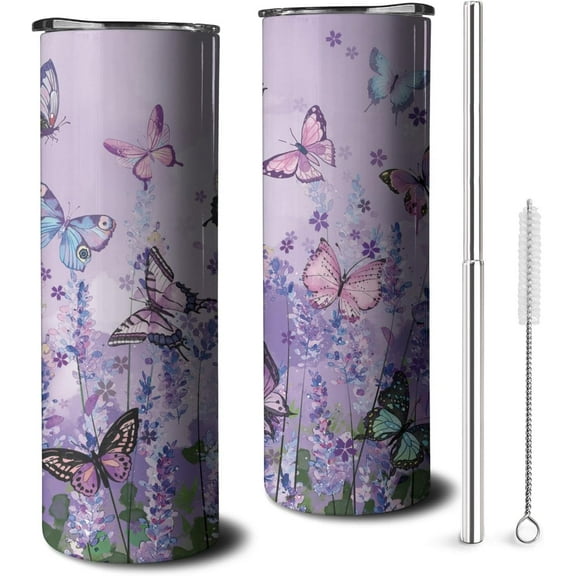 Butterfly 20 Oz Tumbler Vacuum Insulated Coffee Cup with Lid and Straw, Travel Coffee Mug Leak Proof Tumbler for Home Outdoor, Thermal Cups for Hot and Cold Drinks