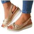 thumbnail image 2 of Sandal for Women,Sandals Large Size Rope Bow Wedge Casual Sandals for Women,Breathable Slippers Shoes Sandals(Color:Gold,Size:6.5), 2 of 8