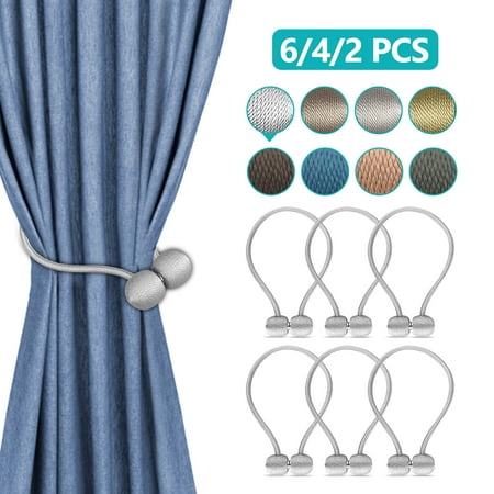 Tie Backs Drapery TSV 6/4/2PCS Curtain Tiebacks Magnetic, Drape Holders Megnetic Holdbacks Decorative Weave Rope Clips Window Sheer Blackout Panels Home Office, Gray/Gold/Khaki/Beige/Coffee/Lake Blue/Dark Khaki/Black ()