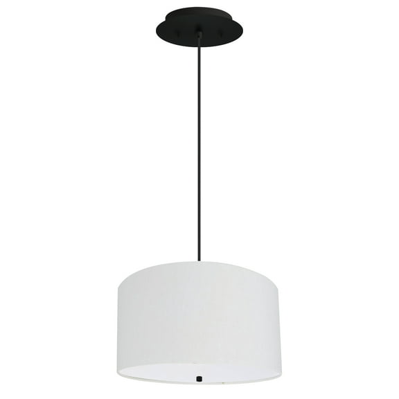 Home Concept 16" W 2 Light Pendant White Linen Drum Shade with Diffuser, Black Cord
