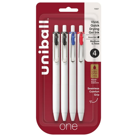uniball One Retractable Gel Pens, Medium Point (0.7mm) Gel Pen Tips, Assorted Ink, 4 Count