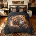 thumbnail image 3 of Manfei Jungle Couple Lion Full Size Bedding Sets, Valentine's Day Animal Print Full Size Bed in a Bag, Black Brown, Black Reversible, 7-Piece, 3 of 6