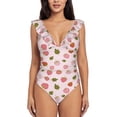 thumbnail image 2 of Yiaed Hand Drawn Strawberry Print Women's Ruffled One Piece Swimsuit V Neck Swimwear Slimming Monokini for Woman-Small, 2 of 8