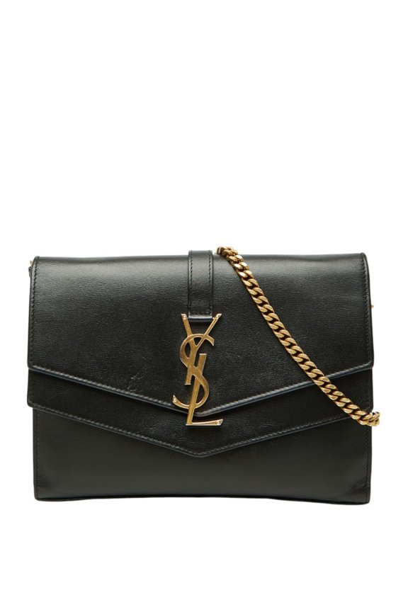 Pre-Owned Saint Laurent YSL logo crossbody wallet chain shoulder bag black leather women's...