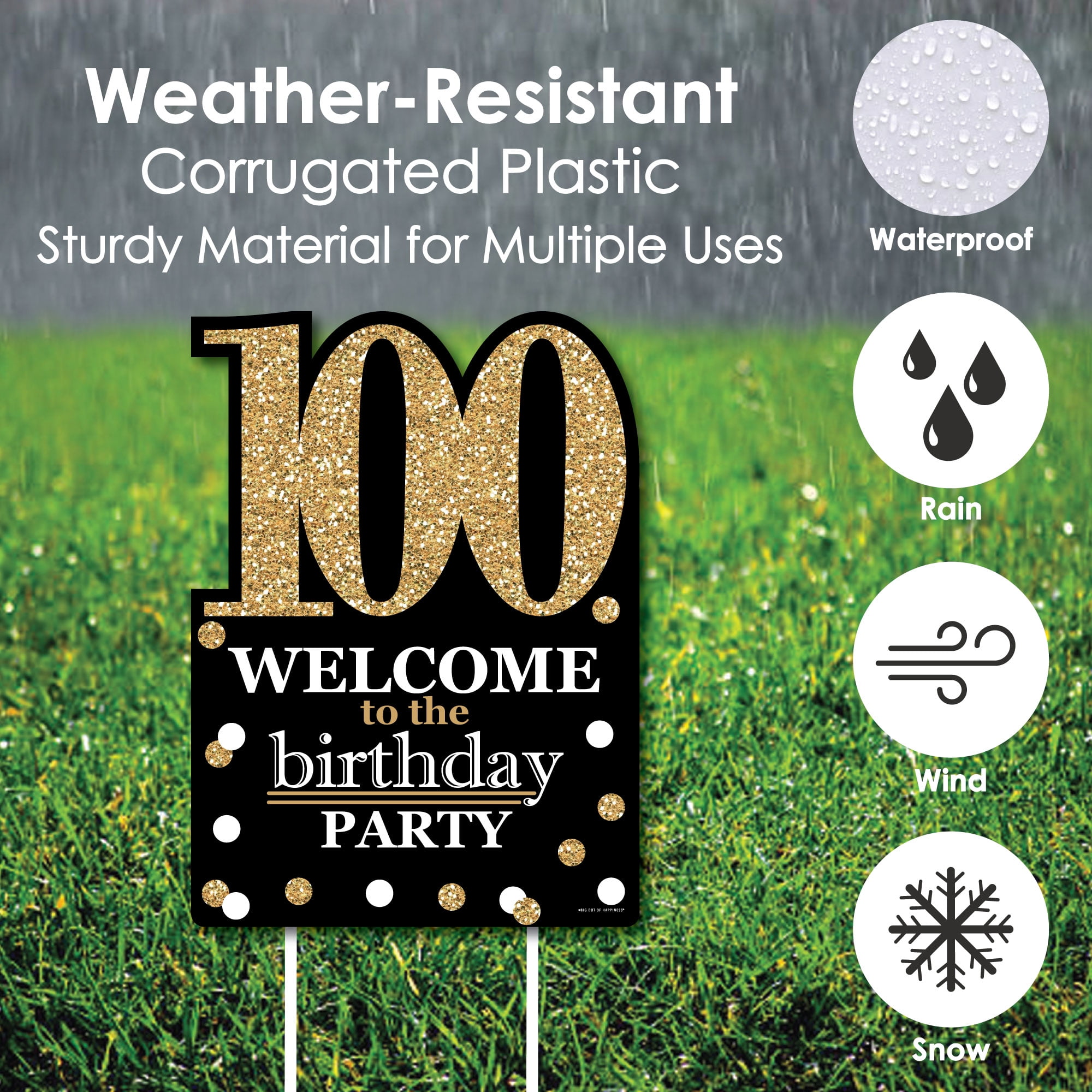 Big Dot of Happiness Adult 100th Birthday - Gold - Party Decorations - Birthday Party Welcome Yard Sign