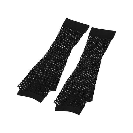 Women's Elbow Length Elastic Fishnet Fingerless Arm Warmers Gloves Pair