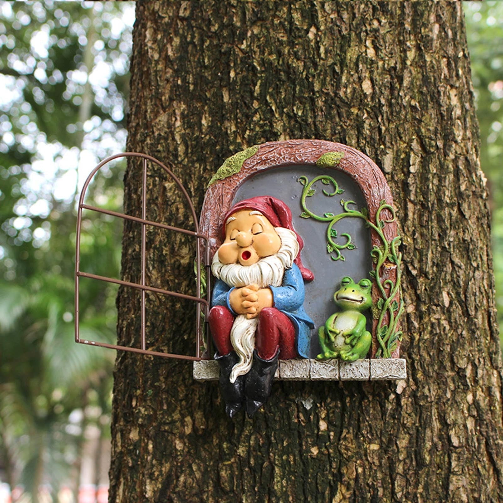 Motion Sensor Whistling Elf On A Tree Hugger Hanger Garden Statue 