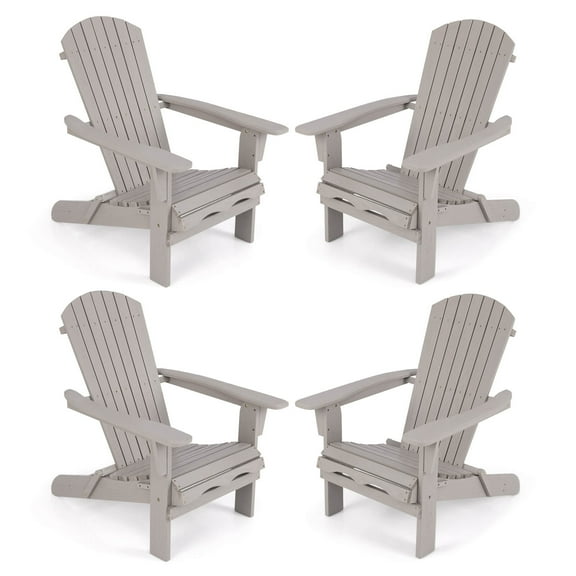 Costway Folding Adirondack Chair Set of 4 with High Backrest & Wide Armrests Wooden Grey