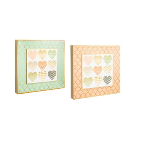 UPC 746427625487 product image for Set of 2 Pastel Colored Lattice and Heart Design Framed Wall Plaques 16