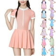 thumbnail image 1 of lcziwo Hoy Oferta Flash! Maillot Dermoprotecteur pour Filles Maillot de Bain à Manches Courtes une Pièce Maillot de Bain à Blocs de Couleur Robe de Bain à Fermeture Éclair pour Adolescentes Vert 9 Ans, 1 of 5