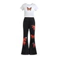 thumbnail image 4 of SGMVNU Girls Fashion 2 Piece Summer Outfit Short Sleeve Crop Top and High Waisted Bell Bottom Flared Pants Streetwear, Size 9-10 Years, White, 4 of 4