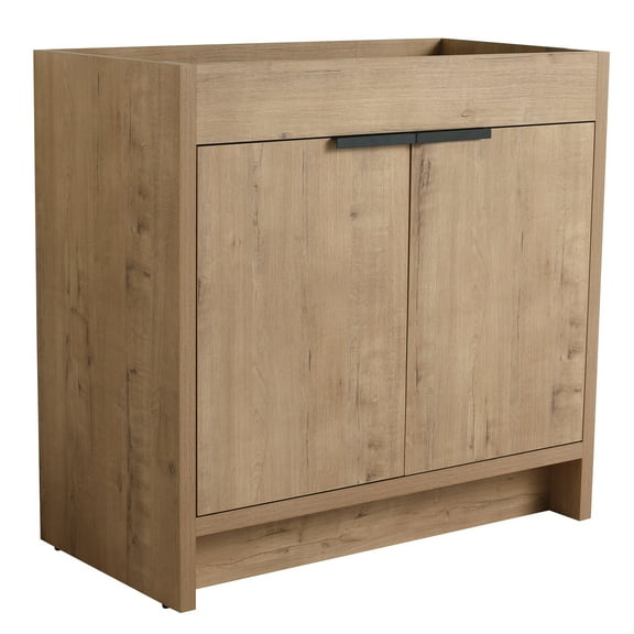 Modern 36" Bathroom Vanity With Extra Storage Space - Imitative Oak Color Bvb02436imo Metal Handles & Soft-close Doors Design