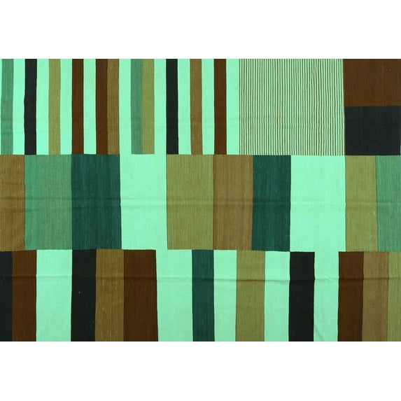 Ahgly Company Indoor Rectangle Abstract Turquoise Blue Contemporary Area Rugs, 7' x 9'