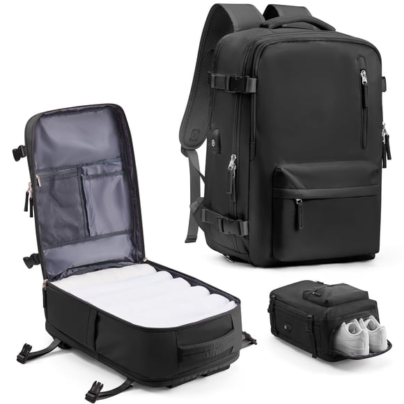 VECAVE Sac à Dos Cabine pour Femmes, Grand Sac à Dos de Voyage Approuvé pour Vol, Imperméable 17 Pouces Sac à Dos pour Ordinateur Portable Travail Affaires Hommes Mochila de Viaje Noir