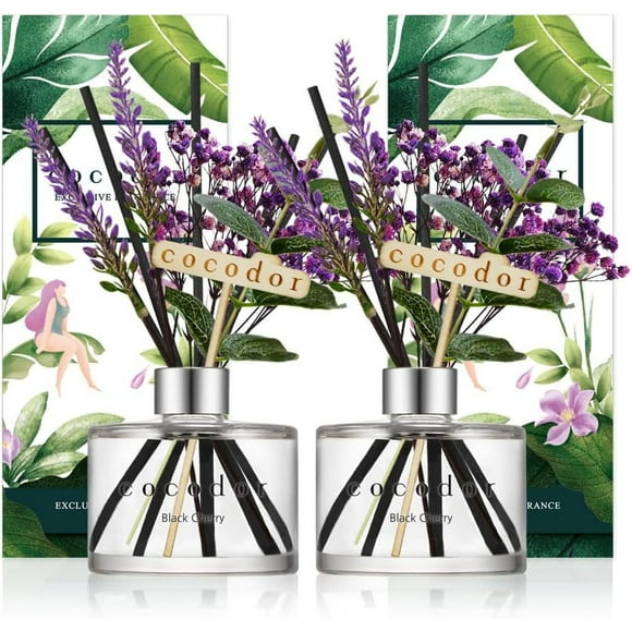 Flower Reed Diffuser/Black Cherry/6.7oz(200ml)/2 Pack/Home Fragrance Scent Oil Stick Diffuser for Bedroom Bathroom Home Décor