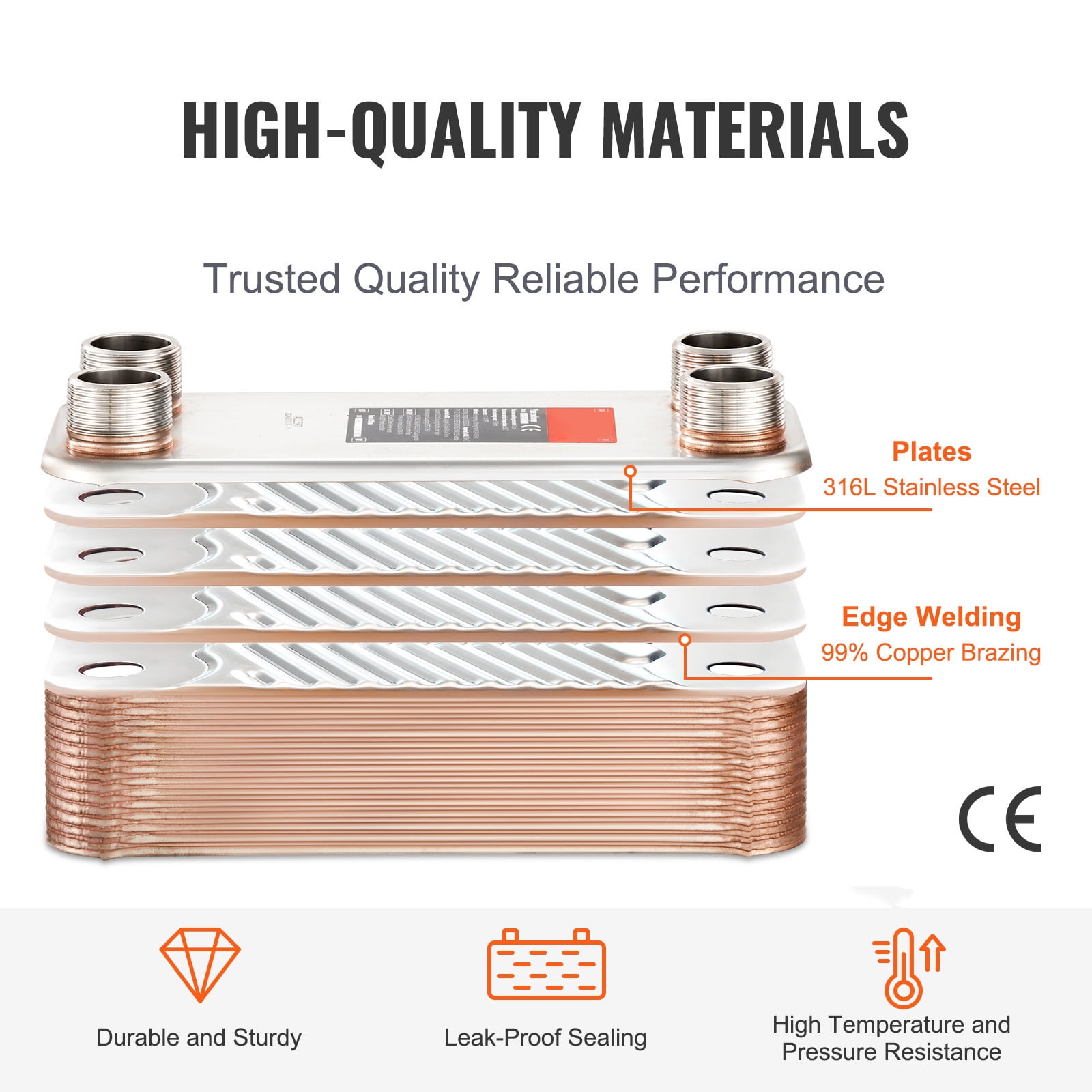 KFFKFF 5"x 12" 30 Plates Brazed Plate Heat Exchanger, Copper/316L Stainless Steel Water-to-Water Heat Exchanger for Floor Heating, Water Heating, Snow Melting, and Beverage Cooling