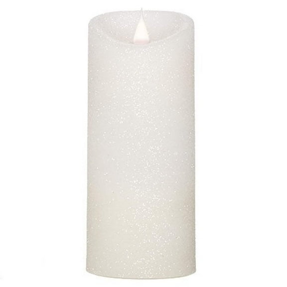 Roman Flameless LED Candle 7"H White Glitter Pillar Outdoor 3-D Motion
