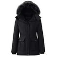 thumbnail image 2 of Women's Winter Fleece Warm Coat Windproof Long Down Jacket Hooded Thicken Outerwear with Pockets Black S, 2 of 7