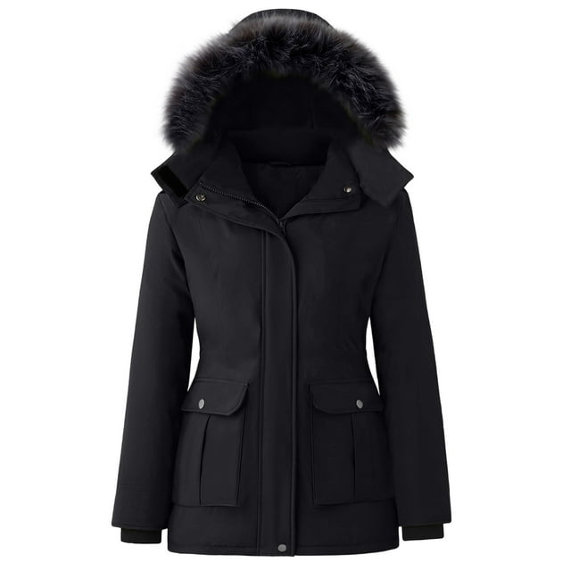 Women's Solid Color Winter Down Jacket with Detachable Hood
