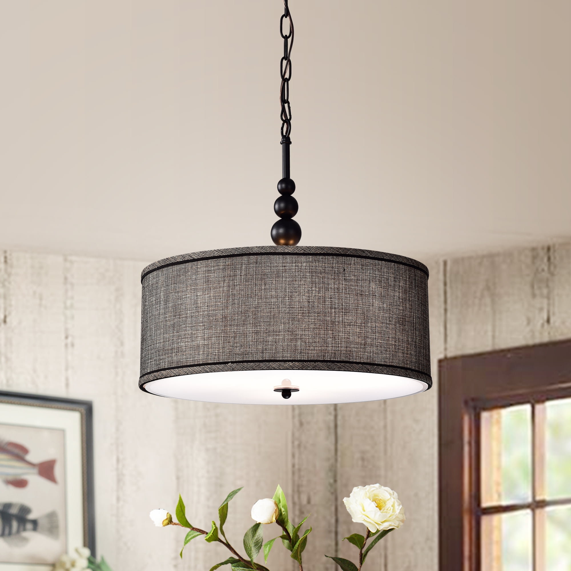 Warehouse of Tiffany Penelope Woven Black 18-inch Drum Pendant Lamp