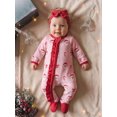 thumbnail image 5 of Lairauiy Infant Baby Girl Christmas Romper Printed Long Sleeve Footed Jumpsuit Headband 0-18 Months, 5 of 9
