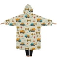 thumbnail image 2 of Oversized Wearable Blanket Hoodie,Cartoon Construction Vehicles Barriers Beige Pattern Sherpa Blanket Hoodie with Super Pockets,Super Warm Fuzzy Pullover for Women & Men, 2 of 6
